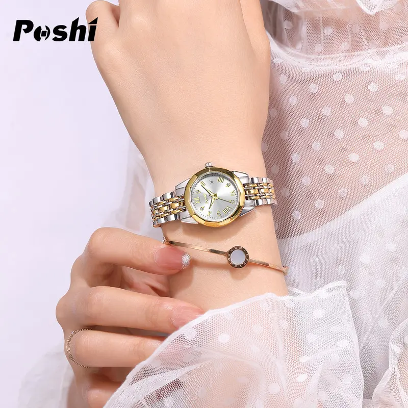 Đồng Hồ Thạch Anh Vàng, Chính Hãng, Dành Cho Nữ, Kim Cương Giả Mới, Không Thấm Nước, Dây Đeo Bằng Thép Không Gỉ, Đồng Hồ Nữ Sang Trọng 3
