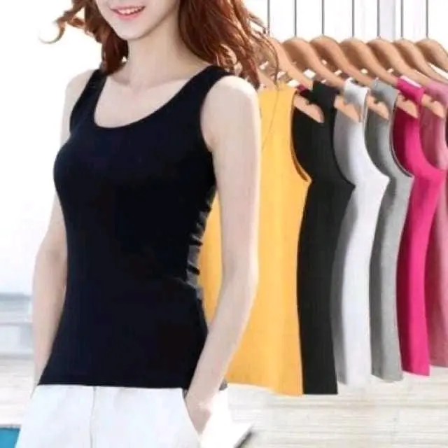 6 PCS TANKTOP PREMIUM WANITA BODYTHIN SINGLET PEREMPUAN TALI BESAR TANK TOP L - XL - XXL Hitam Navy Bra Busa