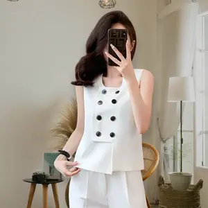 vest wanita-rompi korea style semi-wol U neck