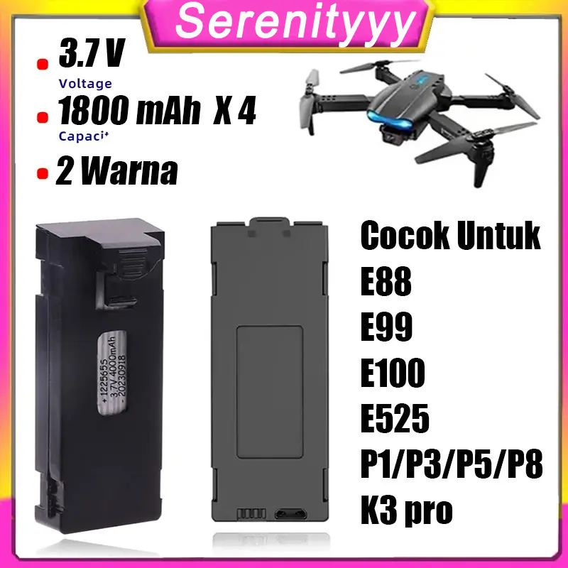 【COD】Baterai Cadangan Ori untuk Drone Baterai Drone S1S/E99/E88/E100/P1/P3/P5/P8/K3 Pro/E525 1800mAh 3,7V