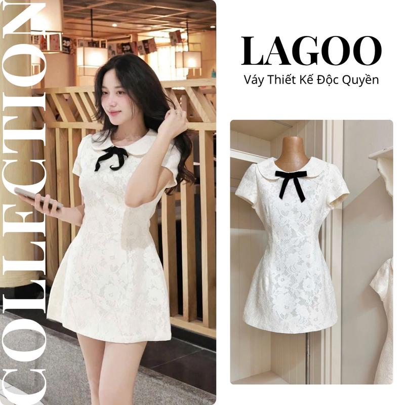 [LAGOO] Đầm Karina Cổ Sen Phối Nơ Ren Trắng Váy Ngắn Ôm Nhẹ Vintage Hot Trend Cho Nữ Tính Đi Tiệc Chụp Ảnh Dạo Phố