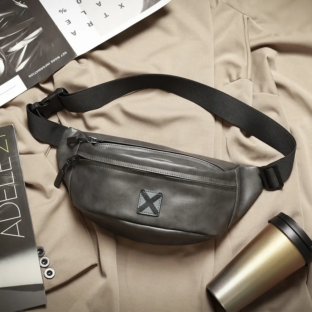 Korean fashion men's leather small chest bag crossbody bag, casual street mobile phone bag, waist bag, back shoulder bag