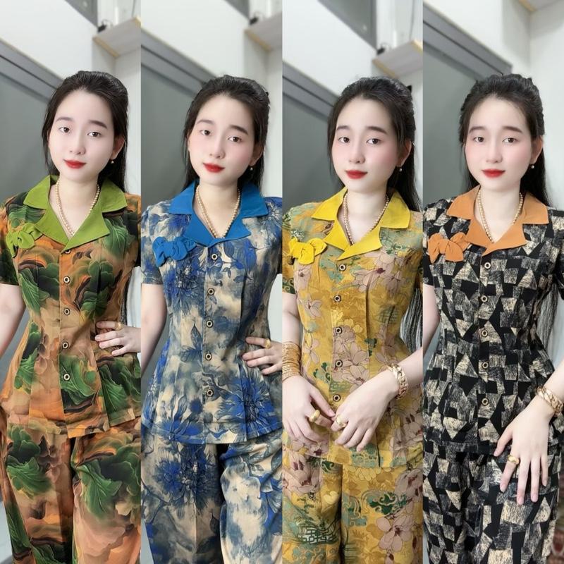 QUẦN DÀI Đồ bộ TRUNG NIÊN CỔ VEST THIẾT KẾ CAO CẤP cài nút chiết 6 ben quần dài ống nhỏ cho nữ vải lụa mango