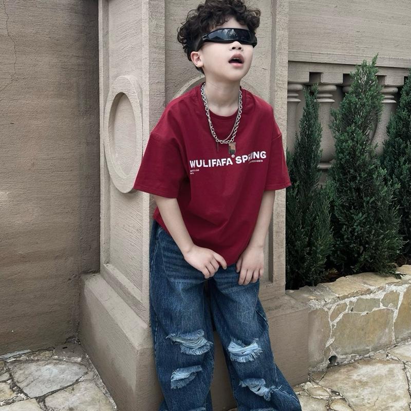 Sét áo phông + quần dài rách thô mềm cho bé trai