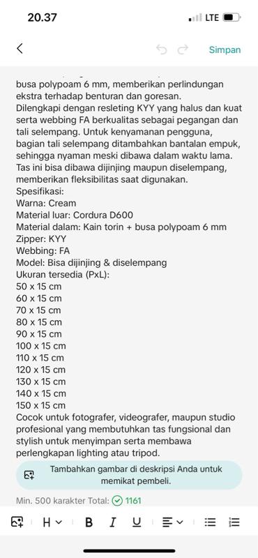 Tas Tripod Lighting Stand Bag/Tas slempang tripod