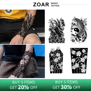 ZOAR-Y37 Stiker Tato Temporary Semi Permanen【Kombinasi setengah lengan Sakura】Tahan lama Tattoo menempel dekorasi seni untuk pria dan wanita