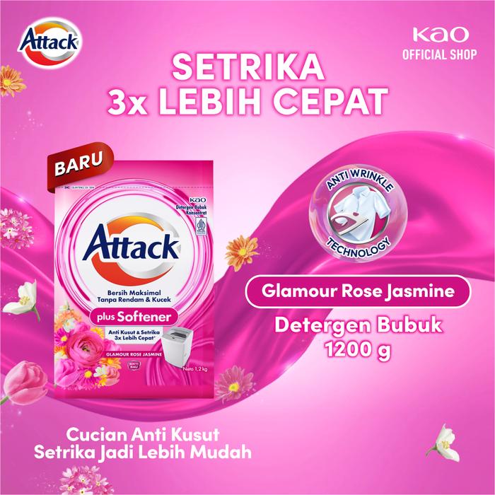Gambar Attack Plus Softener Deterjen Bubuk Powder Glamour Rose Jasmine Pouch 1200gr Anti Kusut dari KAO Indonesia Kab. Bekasi Tokopedia