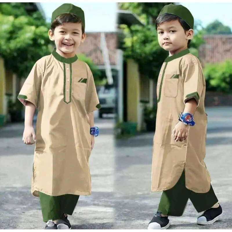 Baju Koko Anak Laki-Laki 1-12 Tahun Setelan Baju Muslim Anak Cowok| Pakistan | Akbar Celana Panjang Katun Pendek 3