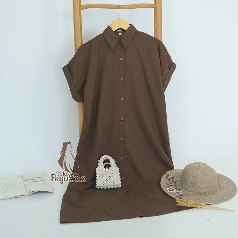 Dress Kimi Polos LD 120 130 140 XXL XXXL 5L Bahan Cotton Miracle Baju Midi Dress Wanita Size Jumbo Kancing Hidup 8