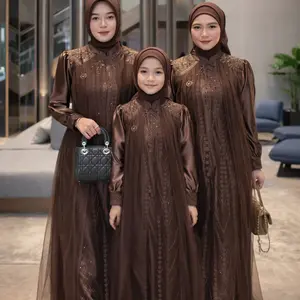 Leya Dress Baju Lebaran Couple Ibunya & Anak Model 2026 Mahogany Busana Pesta Kekinian Pasangan Wanita Brokat Mewah Elegan