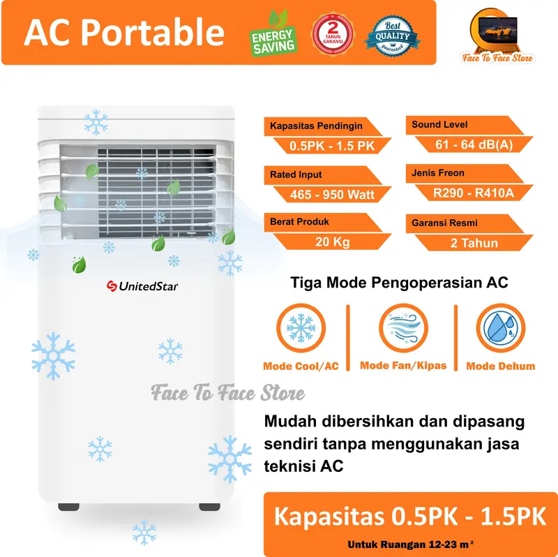 AC Portable Ruangan 1/2PK 3/4PK 1PK 1.5PK 2PK.Low Watt.UnitedStar.Terbaru.Garansi Resmi.Pendinginan Cepat.Ac Mini Portable.Ori.AC Standing.AC Duduk.Air Cooler.Kipas Angin.Air Conditioner Portable.Elektronik Portable.AC Berdiri Pendingin Ruangan.AC 1/2 PK. 0