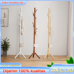 JIJI_1 Terbaru Harga Murah Garansi Toko Stand Hanger Kayu Stand Hanger Gantungan Topi Multifungsi Rak Mantel Silinder Kaki 42x42x175CM Hemat Ruang & Mudah Dibersihkan Gantungan kayu dari kayu jatuh ke lantai kamar tidur gantung gantung pakaian dalam ruang