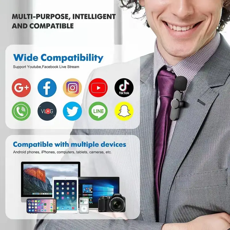 Mikrofon Nirkabel Lavalier Mic Portabel Audio Video pembuatan Rekaman Wireless Microphone HP Klip Untuk IPhone Android 2