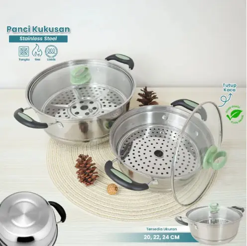 【COD】Panci Pengukus Stainless / Panci Stainless / 20,22,24cm / Sudah Free Kukusan Kitchenware