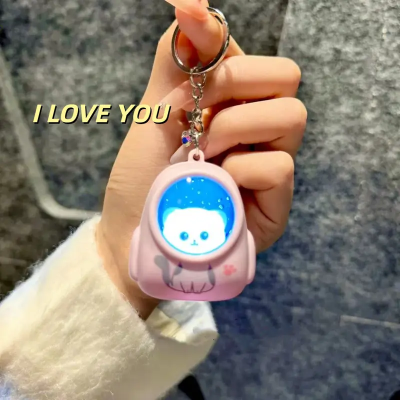 【Versi I Love You】Gantungan Kunci Backpack Cat Astronot Cute Karakter Keychain With Night Lamp Multifungsi Led 8
