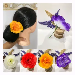 TUSUK MAWAR KAIN untuk Sanggulan Perempuan - 4 Warna Merah Putih Biru Pink - Hiasan Makanan Minuman - Cocok untuk Pernikahan Ulang Tahun Clips Perhiasan