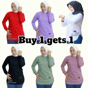 BELI 1 DAPAT 1 -  KAOS POLOS BAWAH OVAL ATASAN WANITA Melar Muslim Polos High Poliester Hitam