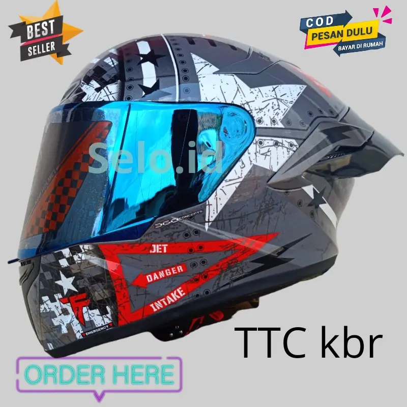 Helm TT COURSE  leopard full face paket ganteng spoiler ttc BISA COD 3
