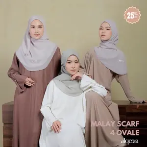 Alqeera - Malay Scarf 4 Oval Hijab Pelangi Pilihan Warna Tak Terbatas Hijab Trendi Hijab Anti Letoy (Hijab Segiempat Malay 4 Oval Jumbo 130 cm Pollycotton Bella Square Premium)