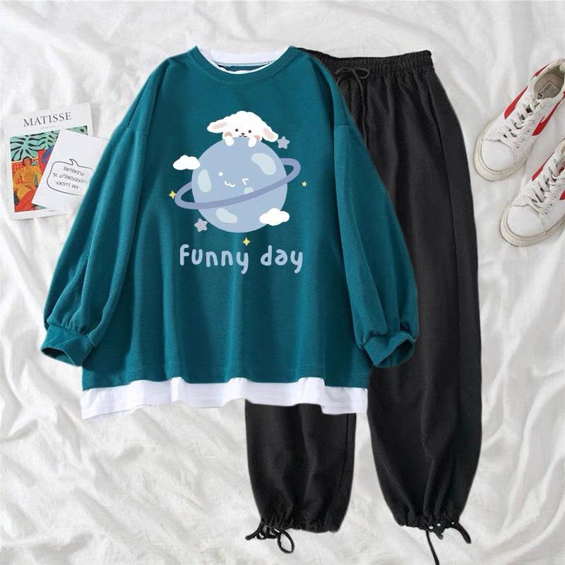 Set bộ áo nỉ Cotton Funny day Và quần bom chun , Áo nỉ chất đẹp không xù, thiết…