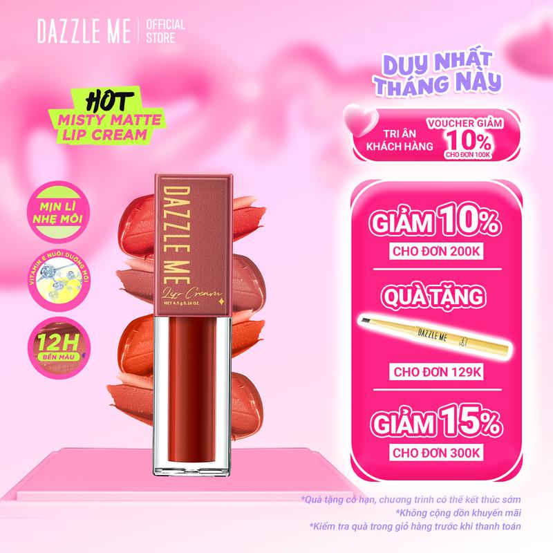 DAZZLE ME Son Kem Siêu Mịn Vitamin E Không Làm Khô Môi Mousse Lip Cream 4.5g Cosmetic Mỹ Phẩm Nữ Trang Điểm Women