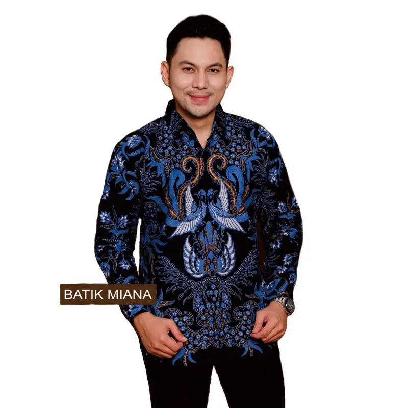 Kemeja Batik Slimfit Pria BIRU SAMUDRA Bahan Katun Halus Lapis Furing Outfit Cowok Kondangan Keren.
