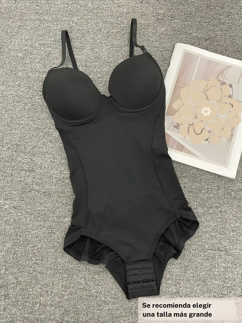 Women's Deep V Shapewear Abdominal Girdles Bodysuit with Bra, Ruched Design, Slimming Adjustable Waist, Casual Plain Underwear for All Seasons