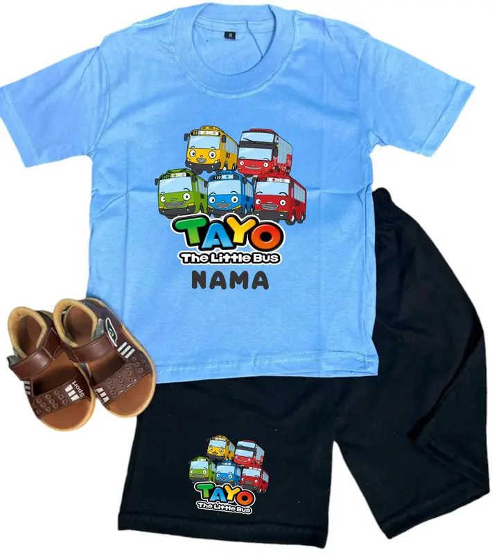 BAJU KAOS ANAK STELAN BUS TAYO FREE NAMA 3-10 TAHUN 1