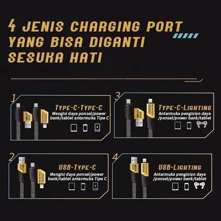 Kabel Data Fast Charging 4 IN 1 USB Type A, Type C, iOS Multiple Charging 27W + 65W Metal Data Cable Kabel Data USB A Dan TypeC IOS Iphone Dan TypeC Praktis Kabel Data 1 Meter Anti Kusut Kuat Kabel Data Multifungsi Kabel Charger 4 Port kabel  4 7