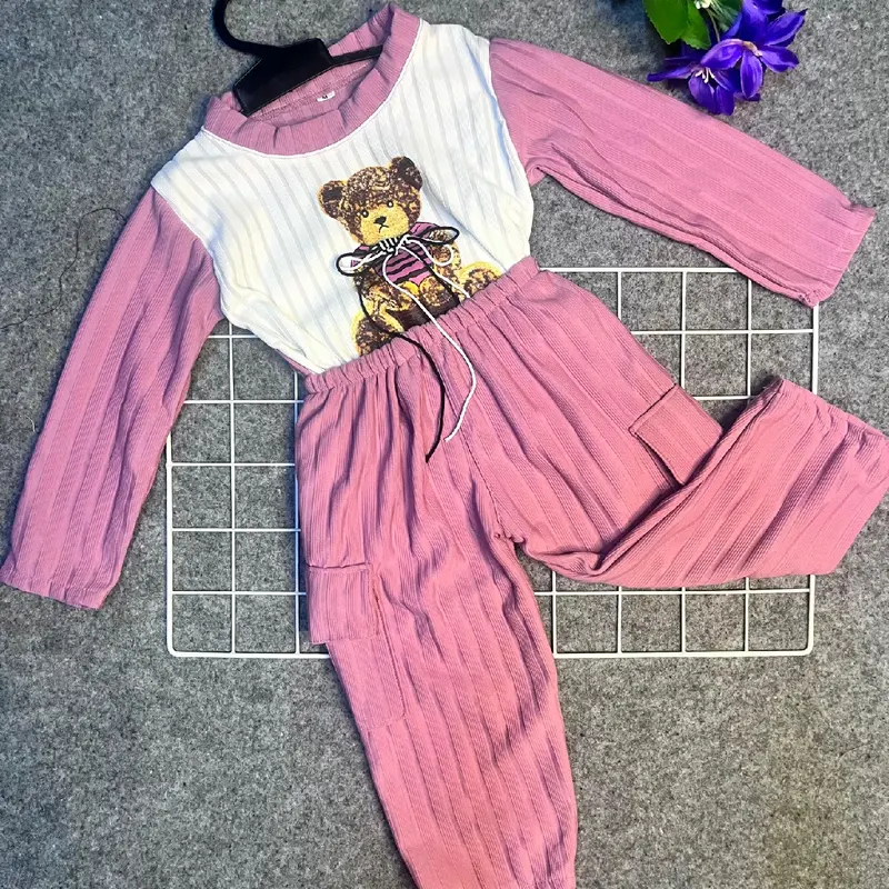 Setelan Anak Perempuan Atasan Tangan Panjang Celana model Cargo Bahan Knit UNTUK USIA 1-6 TAHUN 0