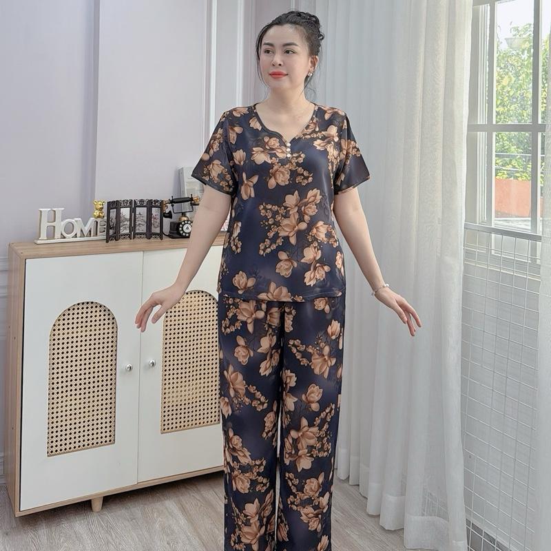 Y24 Đồ Bộ trung niên lụa Mango cao cấp quần dài chất mềm, không nhăn, thoáng mát, hoạ tiết thanh lịch sang trọng thoải mái , màu sắc tôn da, đính nút cao cấp Women Nữ 5