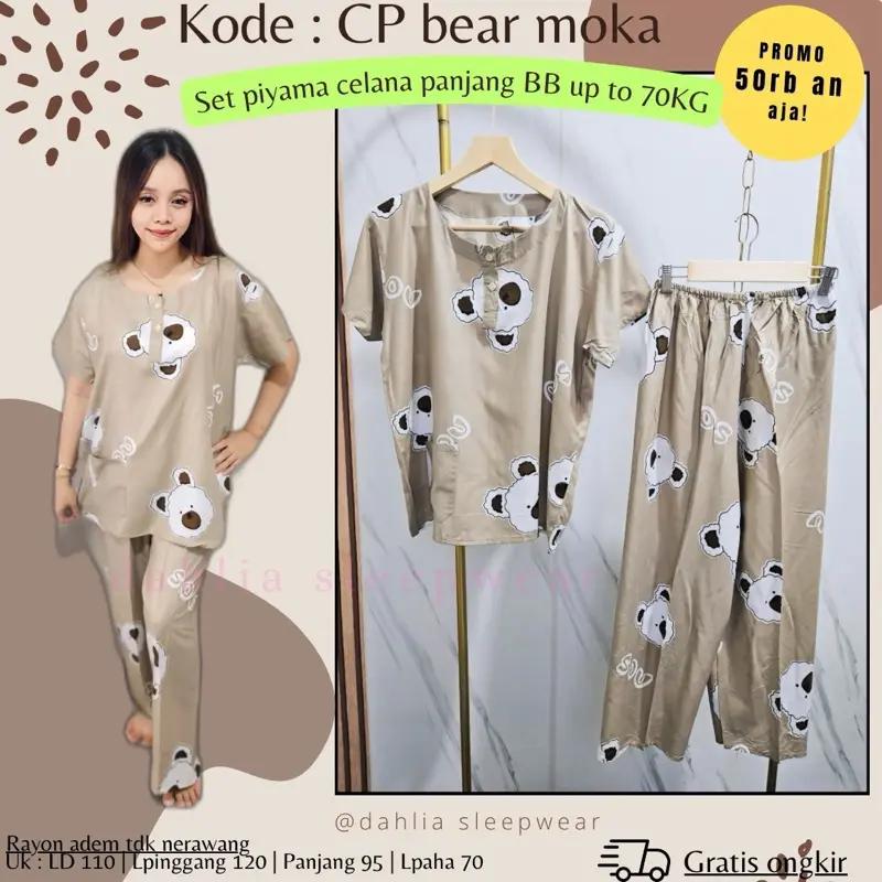 CP bear moka + piyama pendek/panjang tulis warna