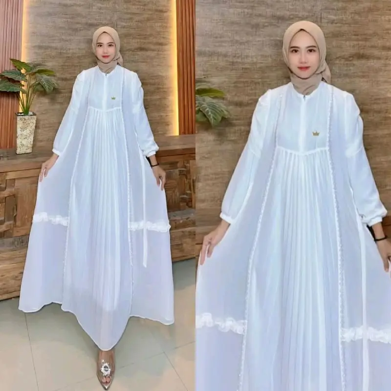 Dress Raisya Ceruty Armany Pliskit Renda. gamis mewah,gamis pesta,gamis kekinian motif terbaru. 2