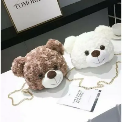 Tas Selempang Wanita Tas Boneka Bear Tas Bulu Selempang Bahu Tas Teddy Bear ShoulderBag Tas Tali Rantai Wanita Anak Anak