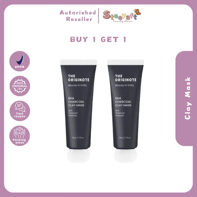 [2 Pcs] The Originote BHA Charcoal Clay Mask - Masker Wajah Mud Mask Eksfoliasi Mengangkat Sel Kulit Mati Menghilangkan Minyak Berlebih Perawatan Mencerahkan dan Pengangkat Komedo 0