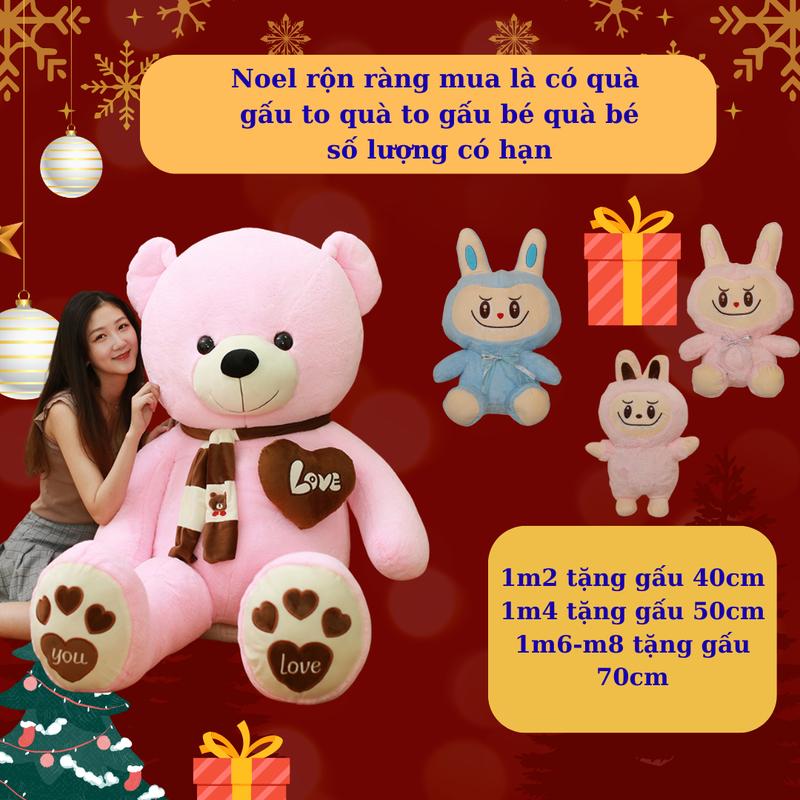  Gấu bông teddy cao cấp. thú nhồi bông to teddy thêu chân trái tim nổi  tặng gấu labubu cho gấu  1m2  