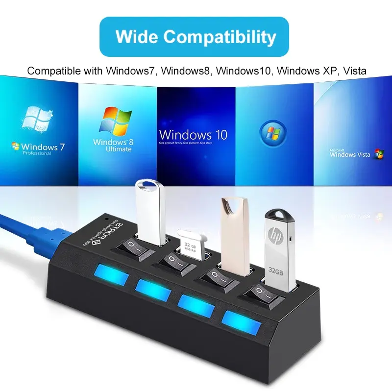 USB Hub 3.0 4-7 PORT + POWER SUPPLY ADAPTOR + TOMBOL ON-OFF RXD UH041 U911 U9103 HB3004 303 MUP256 Y445 103U3 0520 Card Computer 5