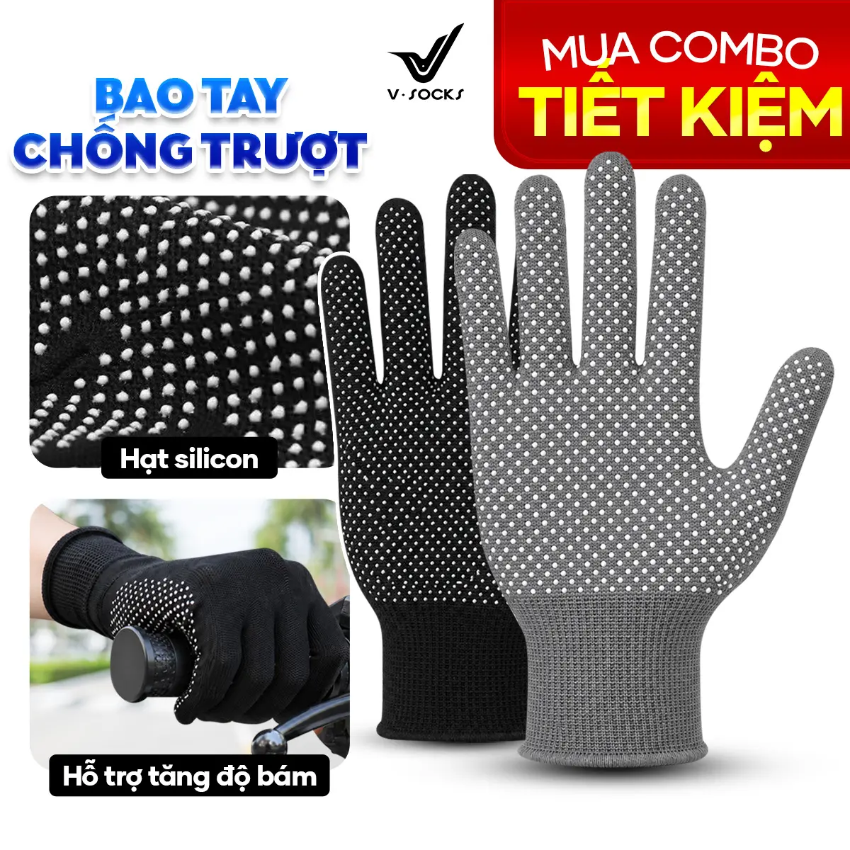 Bao Tay Đa Năng Chống Nắng UV Mỏng Nhẹ Co Giãn Linh Hoạt Có Hạt Chống Trơn Trượt Đi Xe Máy VSOCKS - GLM06/GLM07