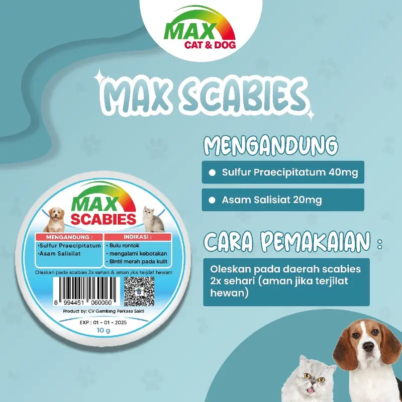 MAX SCABIES SALEP 10gr obat gatal kudis jamur bakteri  scadix kucing anjing 1