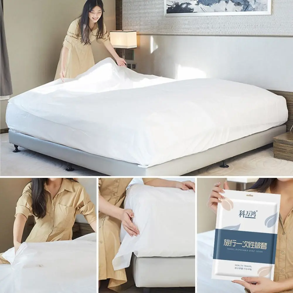 Portable 3 / 4-Piece Disposable Bed Sheet Non-Woven Dirty Proof Duvet Cover Pillowcase Thickened Bedding Set Isolation Sheets Hotel
