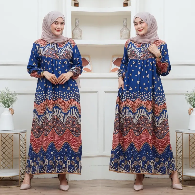 Gamis Batik Gamis Terbaru Bahan Rayon Dress Cantik Busui Bumil Wanita Muslim Lebaran Motif 0