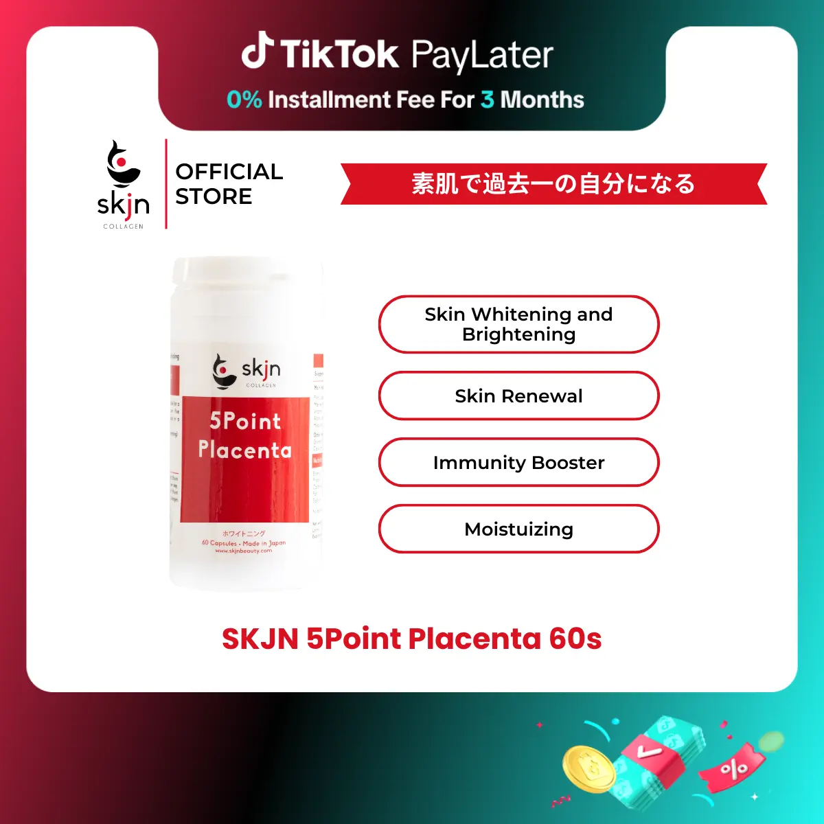 SKJN 5Point Placenta 60 Capsules (2x better than Glutathione) - For Skin, Hair & Nail Care | Beauty and Wellness Supplement