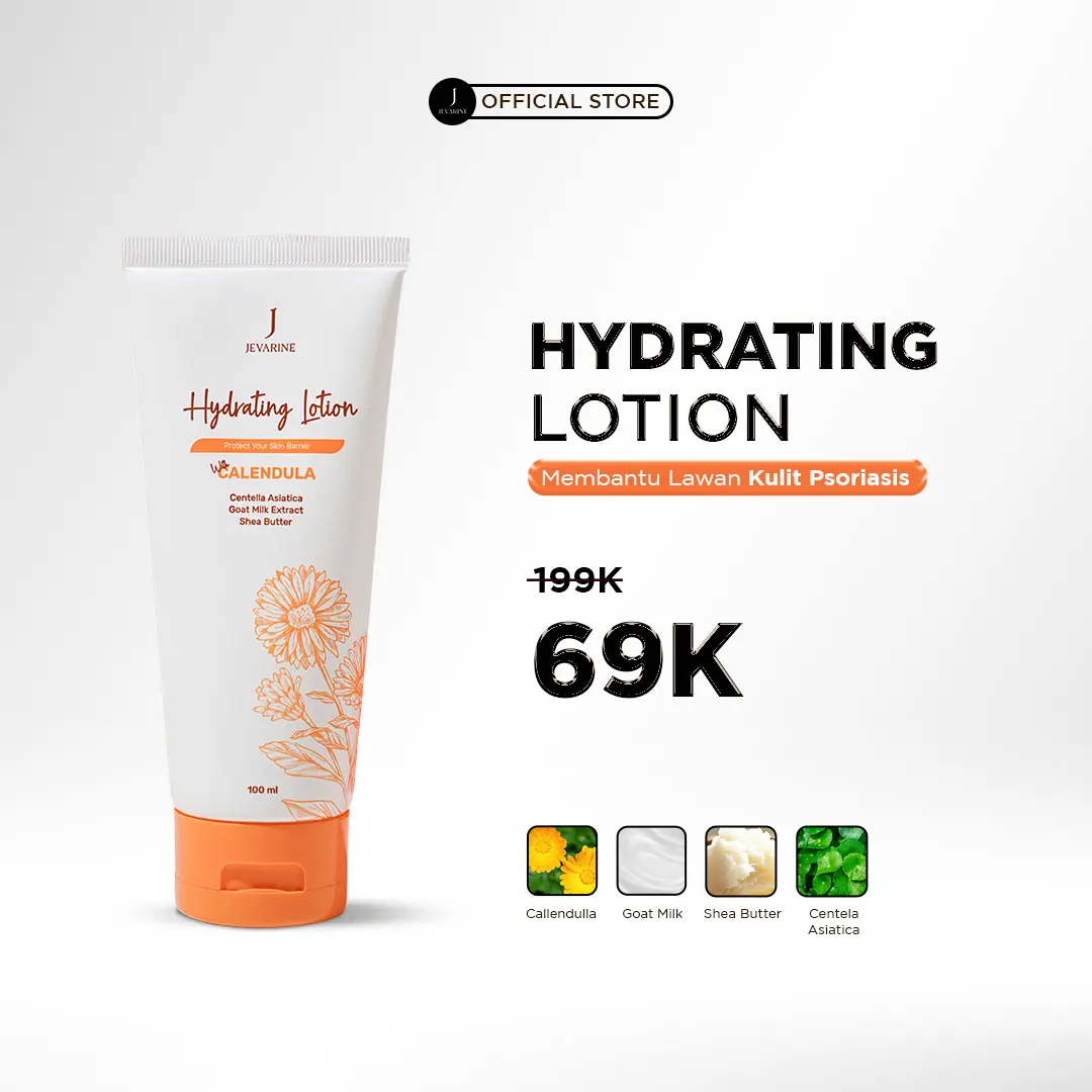 Jevarine Hydrating Lotion With Calendula -Body Lotion Membantu Meredakan Kulit Eksim  , Psoriasis , Alergi, Ruam dan Bekas Luka
