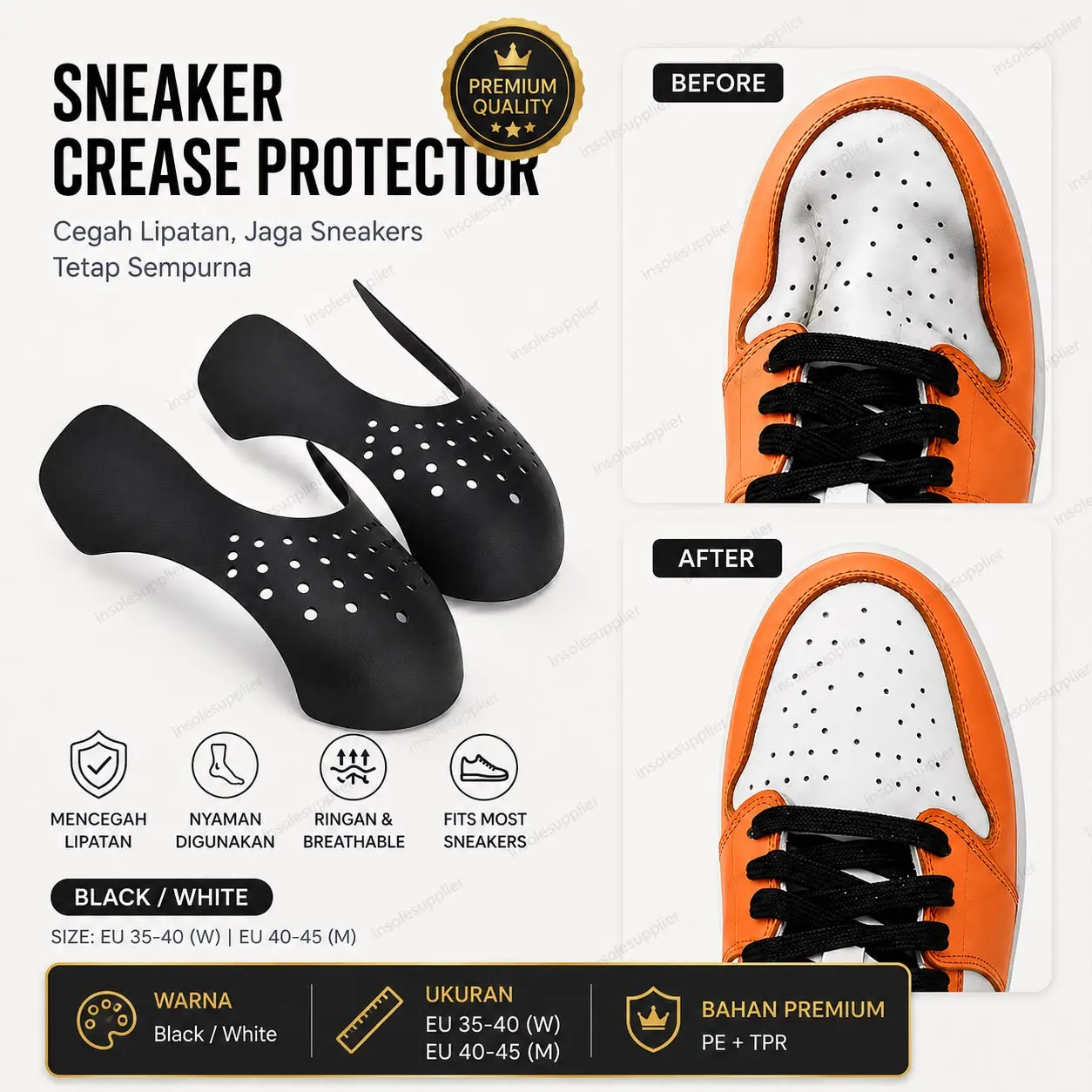 BEST QUALITY SHOE SHIELD PELINDUNG SEPATU ANTI KERUT PELINDUNG SEPATU SNEAKERS Hitam Putih