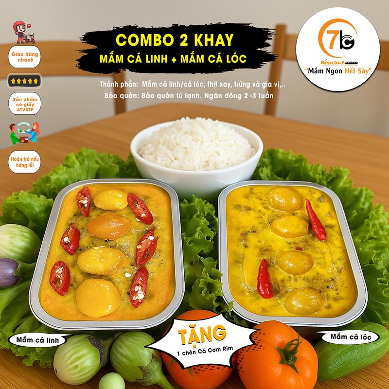  Combo 2 khay mắm chưng: Mắm chưng Cá linh vị miền Tây 500g + Mắm chưng Cá lóc vị mặn 500g  có trứng muối  - Tặng kèm 1 chén cá cơm rim Food thịt kho  mắm ruốc 