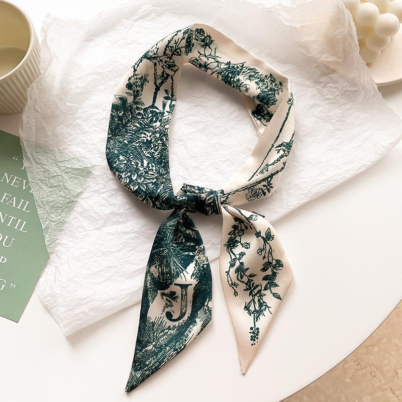 Product Introduction of New Brand Fashion Letter Pattern Women Silk Riband Handle Bags Scarf Small Ribbon Hair Band Headband Scarves & Wraps Hair Ties for girls A-Z 23