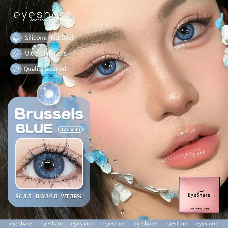 [Sản phẩm mới] Kính áp tròng thời trang Eyeshare BRUSSELS dùng hàng năm Đường 0 độ lens 14,5mm 5