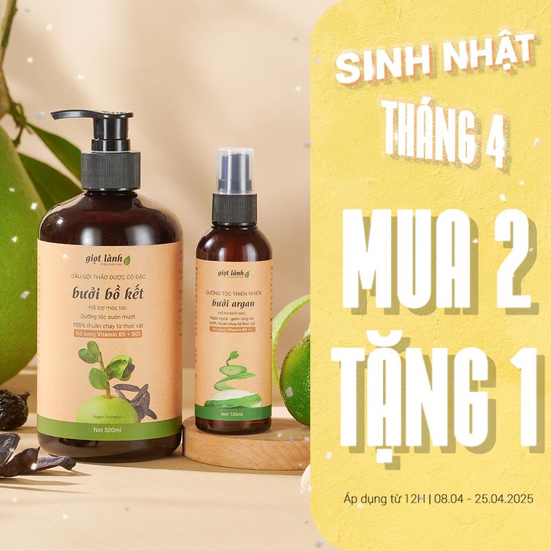 Bộ dầu gội bưởi bồ kết - Xịt tóc tinh dầu bưởi thuần chay Giọt Lành