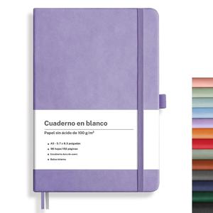 1 cuaderno en blanco, 192 páginas, formato A5 mediano (5.7" x 8.3"), cubierta rígida de cuero, papel grueso de 100 g, adecuado para bocetos, pintura y grafiti