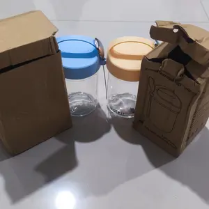 Eatkit Gelas Kaca Oatmeal 350ml Dengan Tutup Anti Tumpah Free Sendok Stainless Glass Tumbler Wadah Biru Kuning